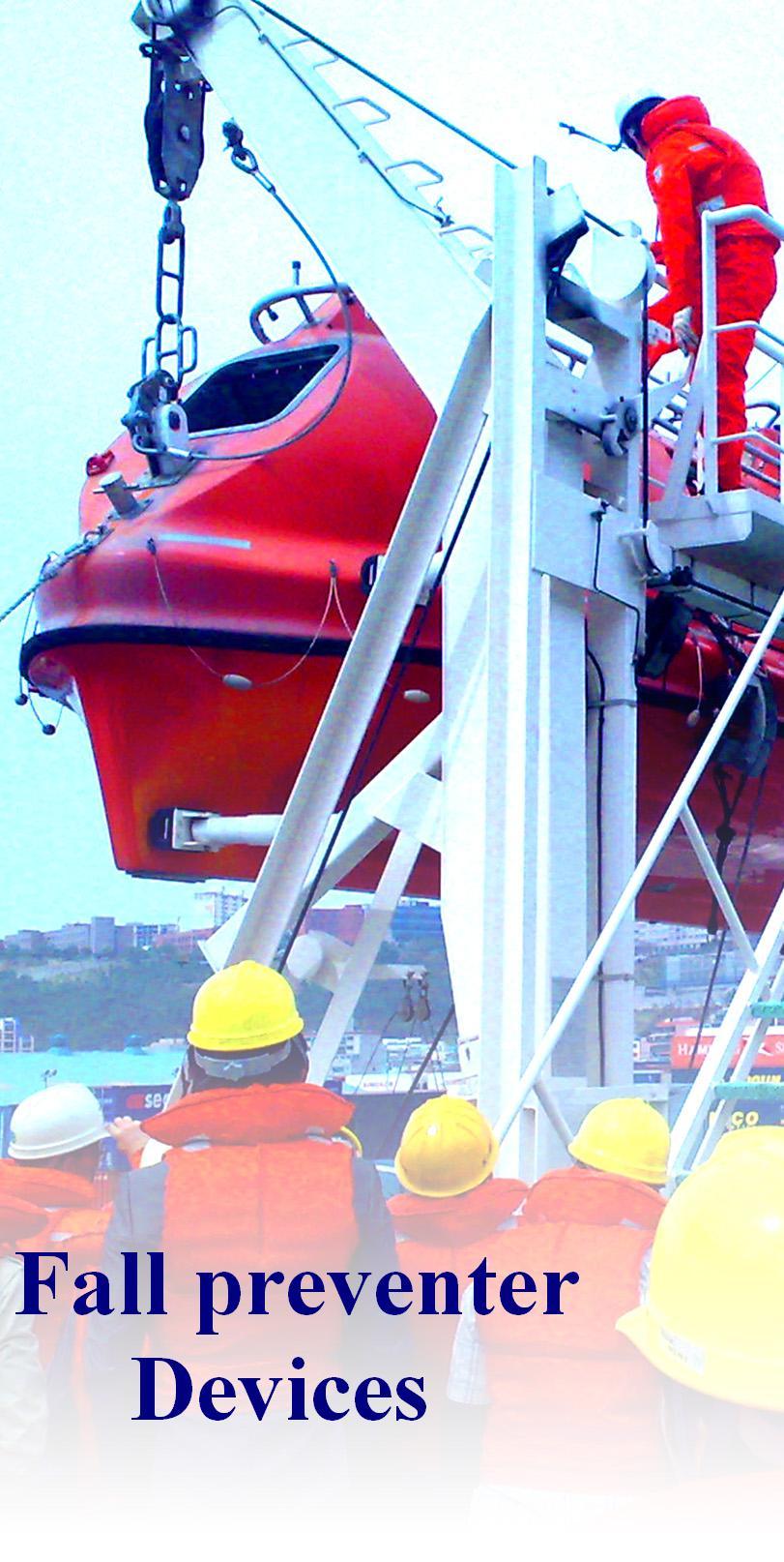 Fall preventer devices (FPDs) for lifeboats